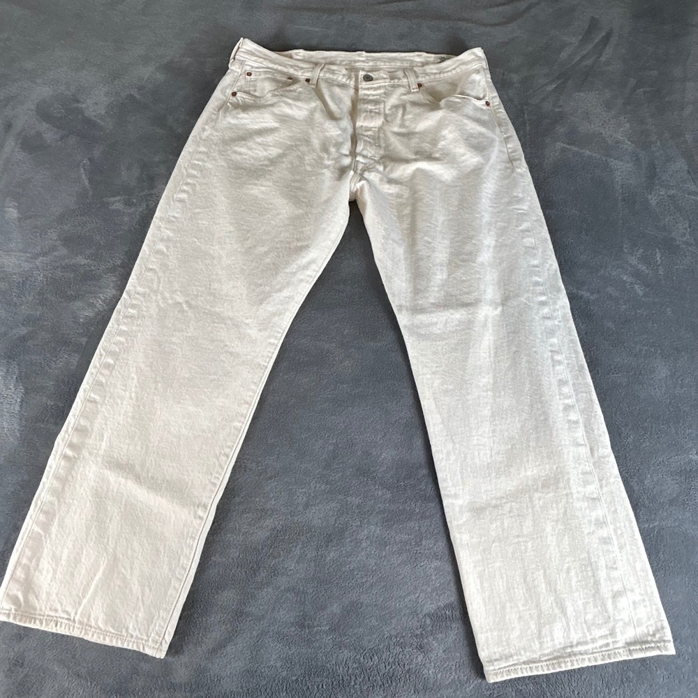 Levis 501 White Oak Cone Denim Mens Jeans Off White Cream 40x30 Button Fly